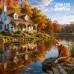 Tło fotograficzne „Jesienny domek nad jeziorem z liskiem” | J_273 Tło fotograficzne „Jesienny domek nad jeziorem z liskiem” | J_273